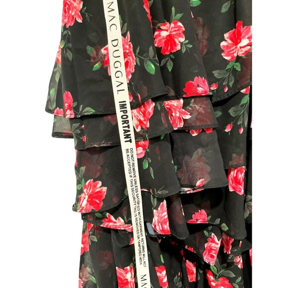 Mac Duggal Black Floral High Low One Shoulder Maxi Dress Gown Sz 4 NWT - Picture 10 of 11